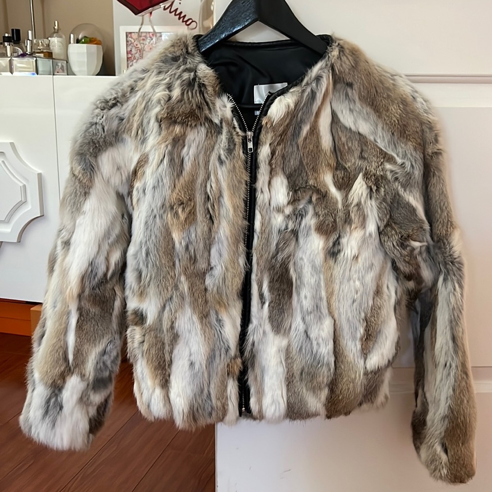 Size Small Real Rabbit Hair Bomber Jacket